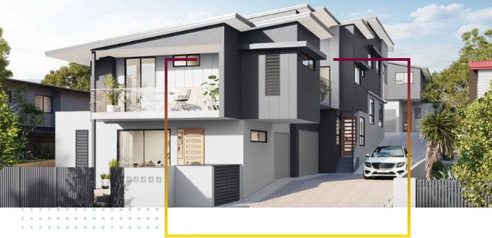 3d generated design of a modern grey and white townhouse